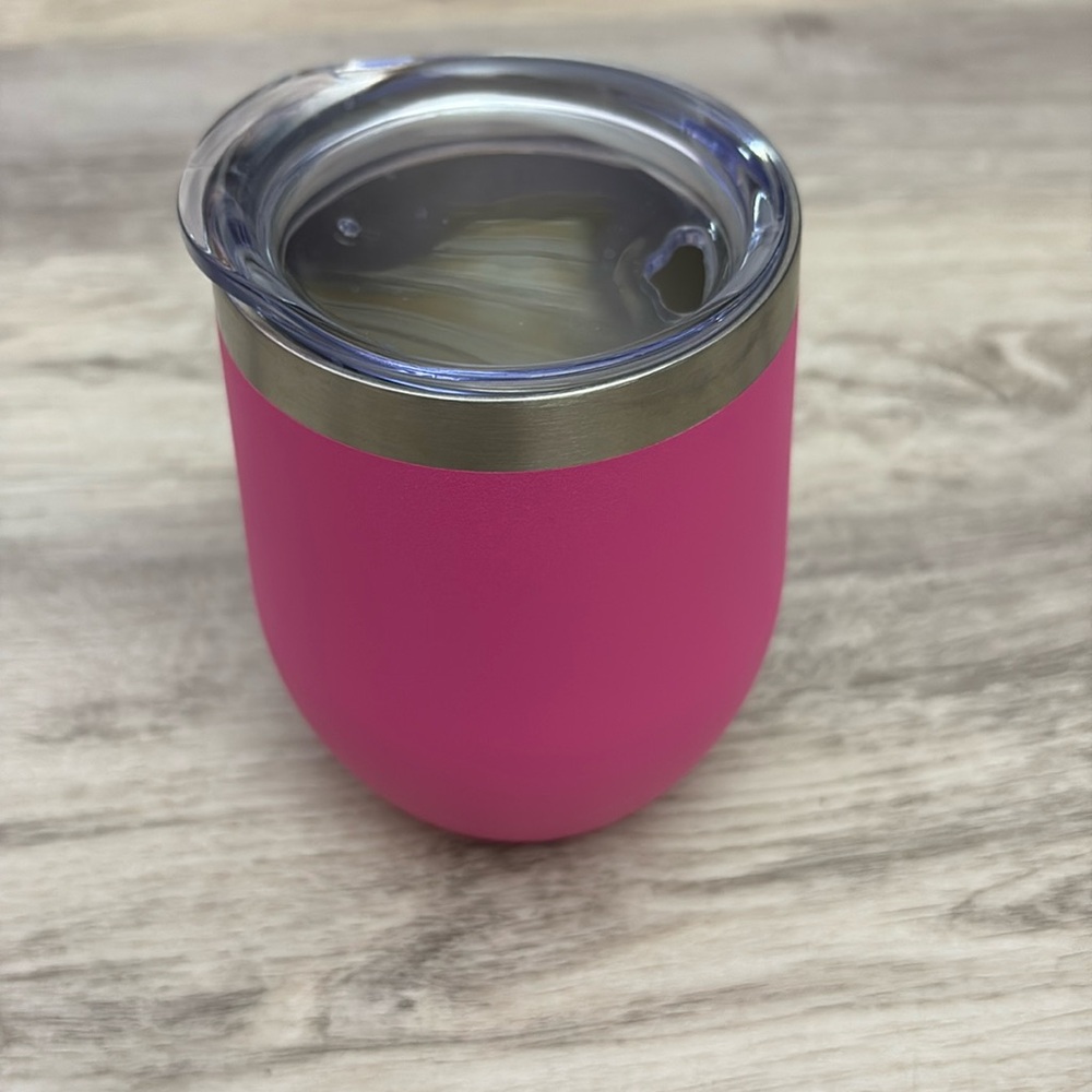 18/8 Stainless Steel Pink 12Oz Wine Tumbler Plastic Lid Double Wall Insulated